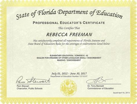 Teaching Credentials - Becky Freeman's Teacher Portfolio