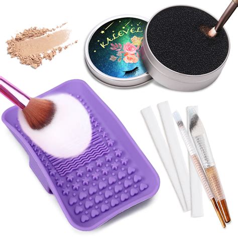 Kalevel 3 Pack Silicone Makeup Brush Cleaning Mat Color Remover Cosmetic Brush Cleaning Pad and ...