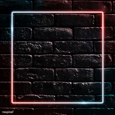 Download premium vector of Square neon frame on black brick wall vector | Black brick wall ...