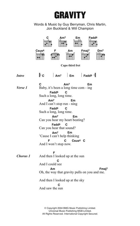 Gravity by Coldplay - Guitar Chords/Lyrics - Guitar Instructor