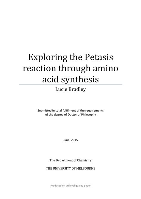 Exploring the Petasis Reaction Through Amino Acid Synthesis Lucie Bradley - DocsLib