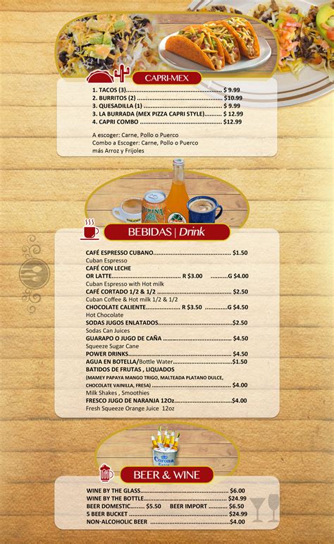 Menu | Capri Bakery & Restaurant