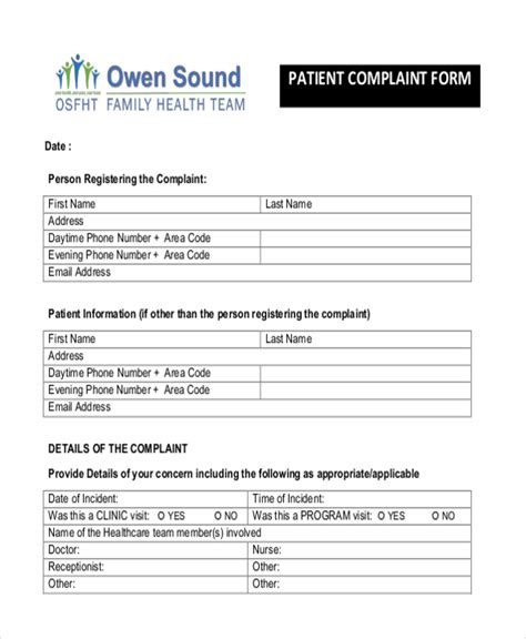 FREE 11+ Sample Patient Complaint Forms in PDF | Word