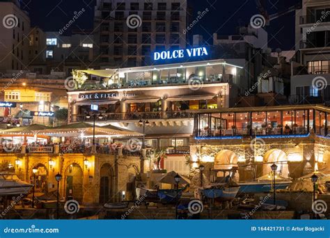 Restaurants in St Julian Town in Malta at Night Editorial Photo - Image ...