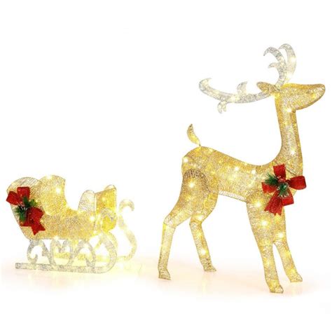 Christmas Reindeer Sleigh Decoration with 100 Lights - Costway