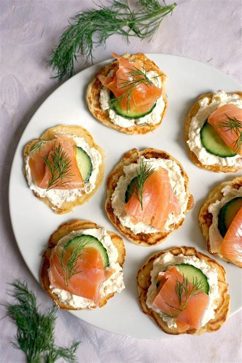 Smoked Salmon Blini Canapés | Salmon appetizer, Smoked salmon appetizer, Canapes recipes