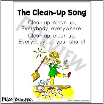 Clean Up Song Printable Lyrics by Miss Vanessa | TpT