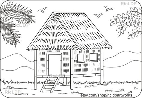 Philippine Nipa Hut Coloring Pages Bahay Kubo Native House Bamboo Stilt Anahaw Digital Download ...