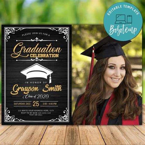 Printable Graduation High School Invitation Template With Photo ...