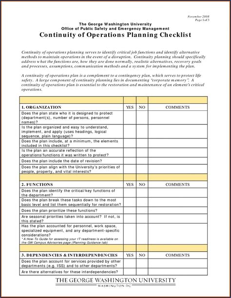 √ Free Printable Business Continuity Plan Checklist Template ...