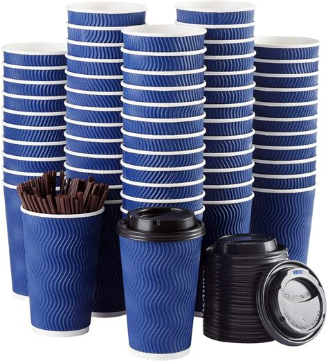 Disposable Coffee Cups Luckypack with Lids and Straws - 16 oz (90 Set ...