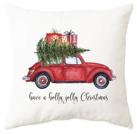 Red Truck Christmas Pillow Cover Red Car Christmas Print | Etsy