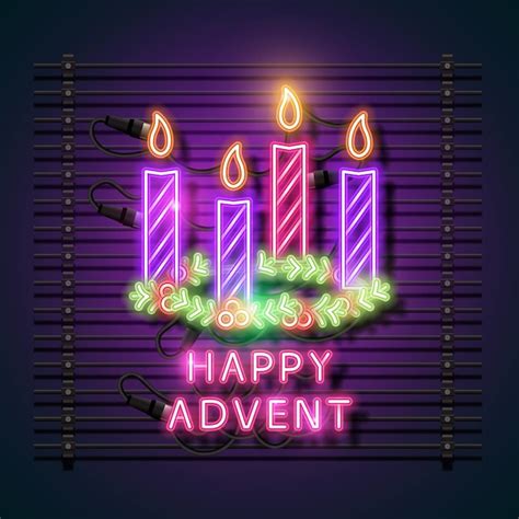 Premium Vector | Happy advent neon background. happy advent neon banner.