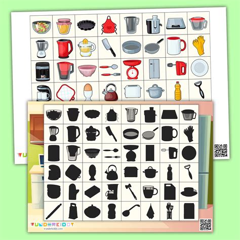 Printable Kitchen Utensils Pictures Shadow Matching Game PDF