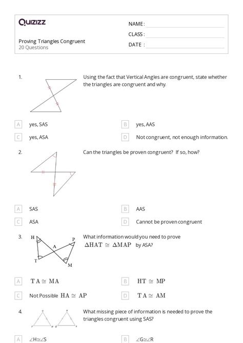 50+ congruent triangles sss sas and asa worksheets on Quizizz | Free ...