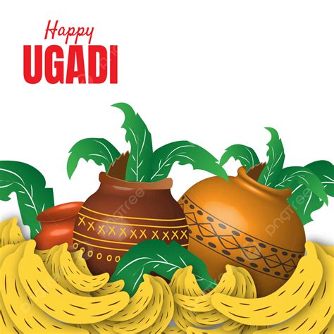 Happy Ugadi Vector Hd Images, Happy Ugadi With 3d Vases, Background, Ugadi, Traditional PNG ...