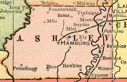Ashley County, Arkansas Genealogy, History, maps with Hamburg, Poplar ...