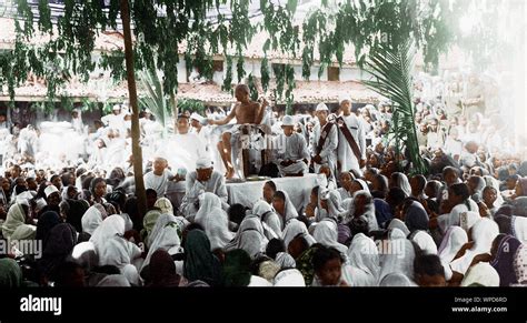 Mahatma Gandhi at meeting during Salt Satyagraha, India, Asia, March 1930 old vintage 1900s ...