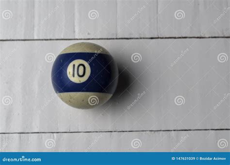 Old Billiard Ball Number 10 Striped White and Blue on White Wooden ...