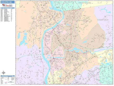 Chicopee Massachusetts Wall Map (Color Cast Style) by MarketMAPS - MapSales