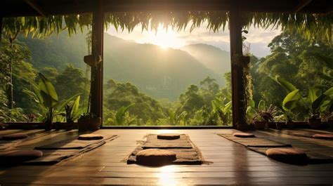 Premium AI Image | A Photo of a Relaxing Yoga Retreat in a Serene Natural Setting