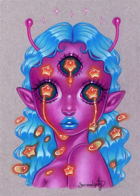 Stardrop Alien girl original colored pencil illustration — Serendipity Artworks | Boho art ...