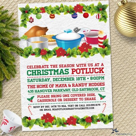 Retro Christmas Holiday Potluck Dinner Party Invitation, Printable ...