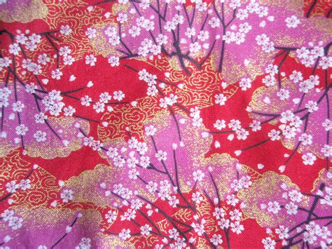 Japan Cotton Fabric Red Kimono Sakura Fabric Half by TheAmentShop ...