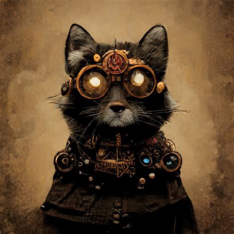 Steampunk Cat 4 Digital Art Painting, AI Generated, Wall Art, Square, High Quality Artwork ...