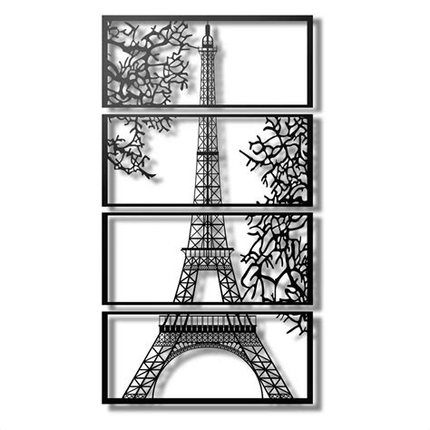Laser Cut Eiffel Tower View Multi Panel Canvas Wall Art Free Vector - ARABIC CNC