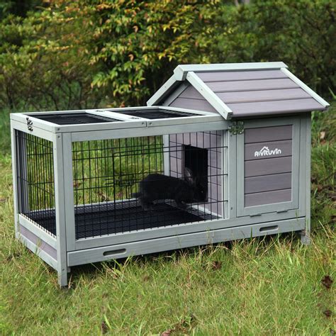 : Aivituvin Rabbit Hutch Outdoor and Indoor on Wheels, Wooden Bunny Cages with Deeper Leakproof ...