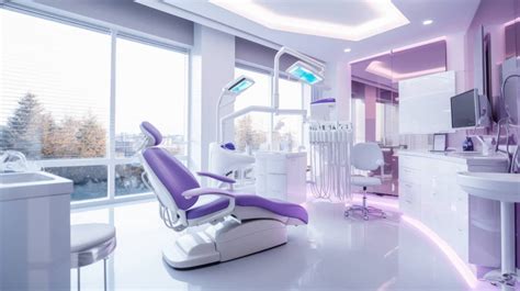 Modern dentist office, dental chair prepared under the bright focused light