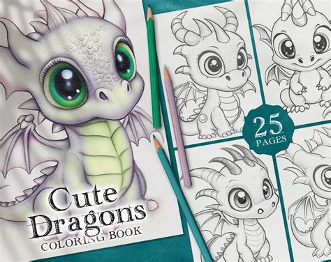 25 Cute Dragons Printable Adult Coloring Book Baby Dragon - Etsy Australia