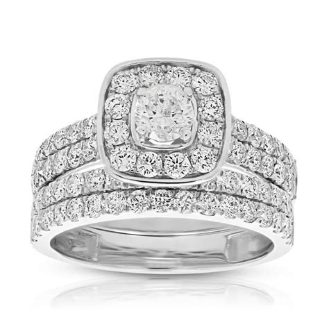 Vir Jewels - 2 cttw Diamond Wedding Engagement Ring Set 14K White Gold Bridal Style Cushion ...