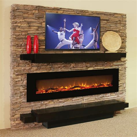 Regal Flame Erie 72 Inch Black Ventless Heater Electric Wall Mounted ...