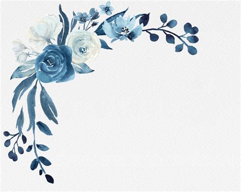 Navy Blue and White Floral Bouquets,blue Flowers Watercolor Clip Art ...