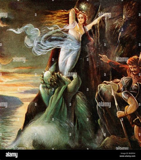 Lorelei, German legendary figure, rescued by Father Rhine, print after painting by Adolf ...