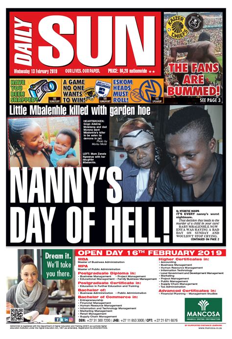 TODAY'S FRONT PAGE! | Daily Sun