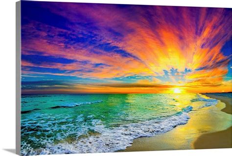 Colorful Ocean Sunset Orange And Red Beach Sunset | Great Big Canvas