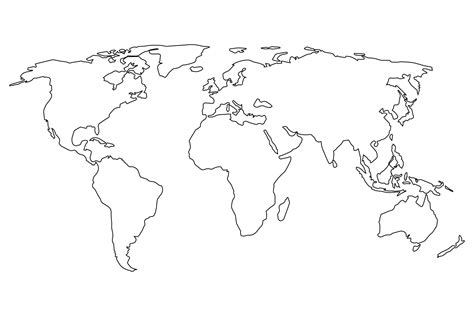 Black And White World Map For Kids Printable