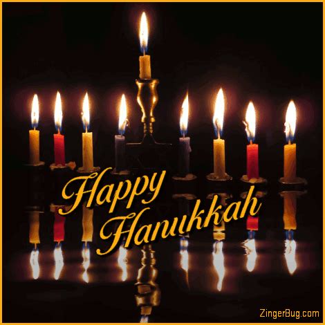Happy Hanukkah Reflecting Menorah Candles Glitter Graphic, Greeting ...