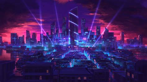 HD wallpaper: artwork, digital, lights, science fiction, skyscraper ...