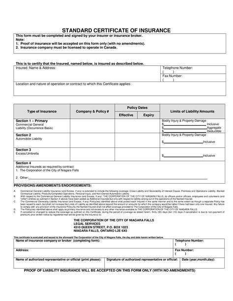 Standard Certificate Of Insurance | Templates at allbusinesstemplates.com
