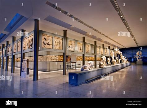 Inside view of the (new) Acropolis museum, part of the Parthenon Stock ...