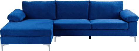 Modern Large Velvet Fabric Sectional Sofa L-Shape Couch with Extra Wide Chaise Lounge Royal Blue ...