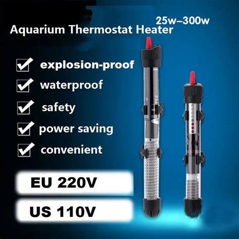 Glass Aquarium Heater Thermostat Submersible Tropical Fish Tank Water Heaters Controller 25W ...