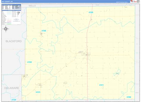 Jay County, IN Zip Code Wall Map Basic Style by MarketMAPS - MapSales