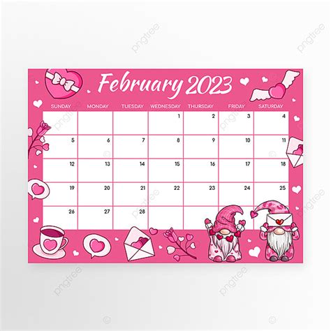 Gnome Valentines Day 2023 New Year Cartoon Pink February Calendar ...