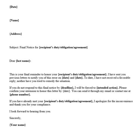 Final Notice Letter Template & Samples (MS Word)