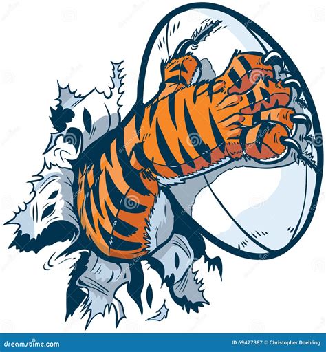 Tiger Paw Gripping Rugby Ball Ripping Out Of Background Stock Vector - Image: 69427387